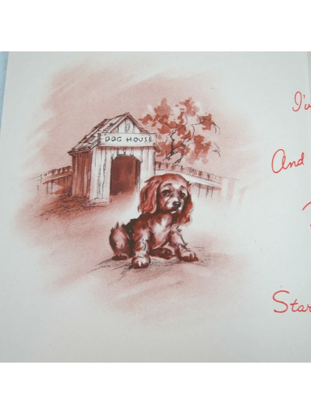 Vintage 1940s Greeting Card Funny Dog House Sorry I Haven't Written Golden Bell